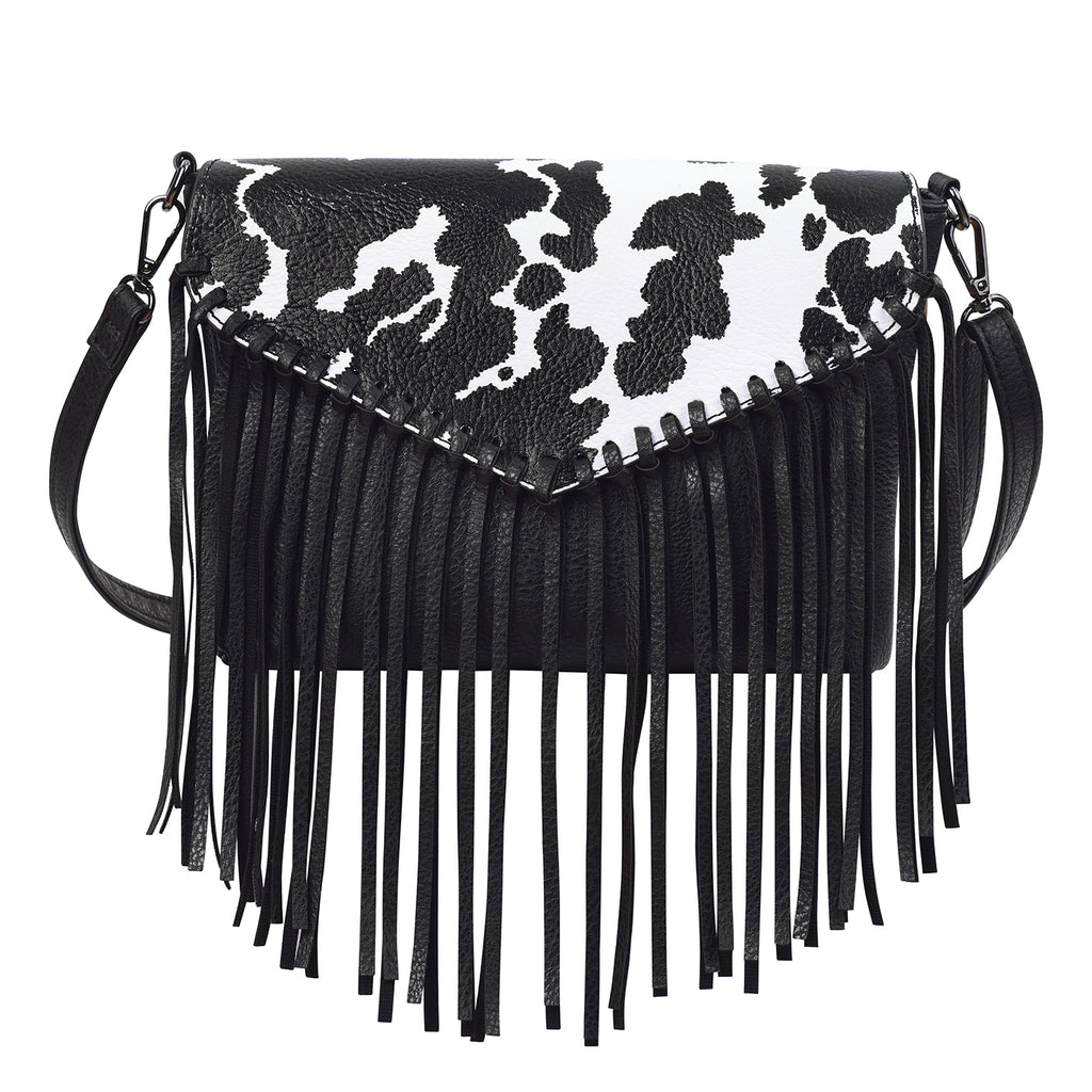 Black PU Leather Hobo Fringe Crossbody Tassel Purse Small Handbag