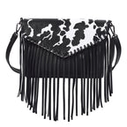 Black PU Leather Hobo Fringe Crossbody Tassel Purse Small Handbag