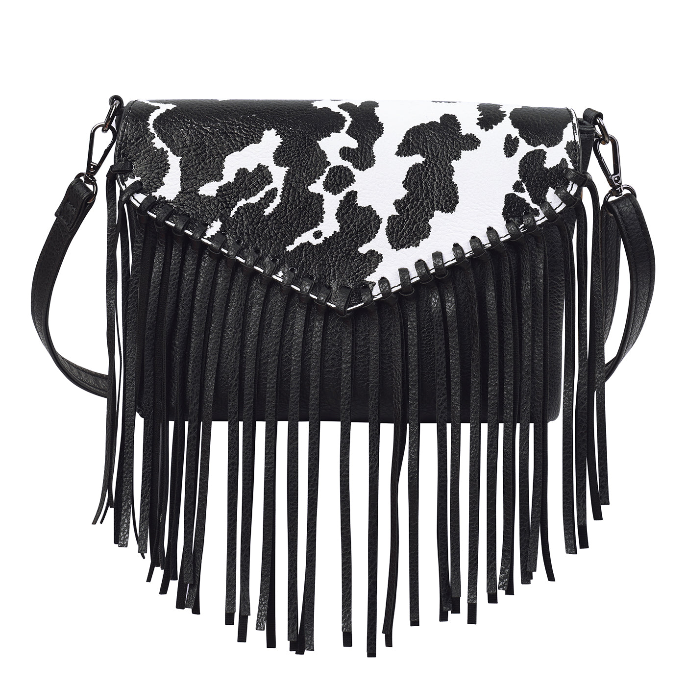 Black PU Leather Hobo Fringe Crossbody Tassel Purse Small Handbag