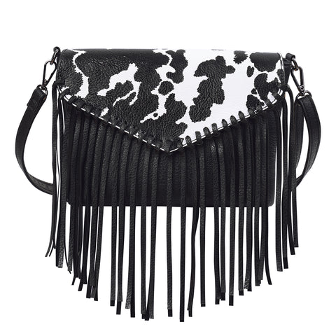 Black PU Leather Hobo Fringe Crossbody Tassel Purse Small Handbag