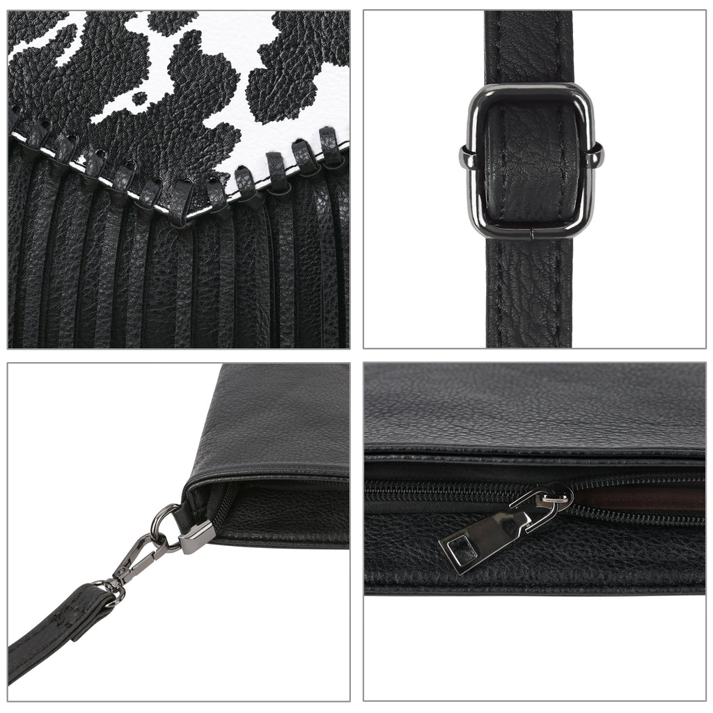 Black PU Leather Hobo Fringe Crossbody Tassel Purse Small Handbag