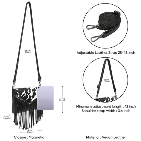 Black PU Leather Hobo Fringe Crossbody Tassel Purse Small Handbag