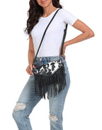 Black PU Leather Hobo Fringe Crossbody Tassel Purse Small Handbag