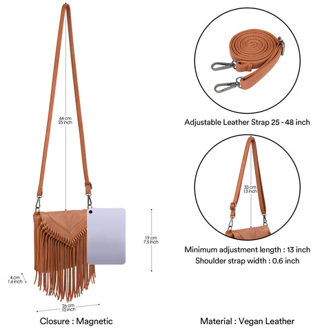 Black PU Leather Hobo Fringe Crossbody Tassel Purse Small Handbag