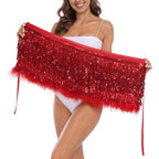 Sequin Tassel Fringe Skirt with Fur Trim