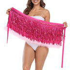 Sequin Tassel Fringe Skirt with Fur Trim
