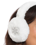 Fuzzy Foldable Faux Fur Earmuffs with Rhinestone Charms