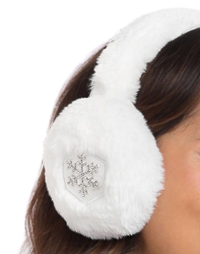 Faux Fur Earmuffs with Rhinestone Charms – close-up detail