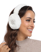 Fuzzy Foldable Faux Fur Earmuffs with Rhinestone Charms