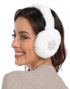 Fuzzy Foldable Faux Fur Earmuffs with Rhinestone Charms