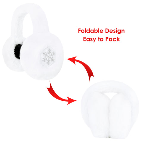 Fuzzy Foldable Faux Fur Earmuffs with Rhinestone Charms