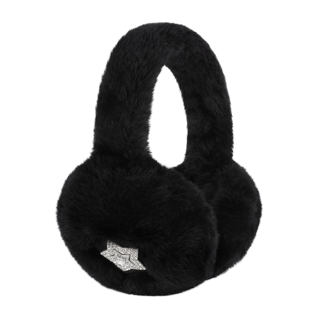 Fuzzy Foldable Faux Fur Earmuffs with Rhinestone Charms