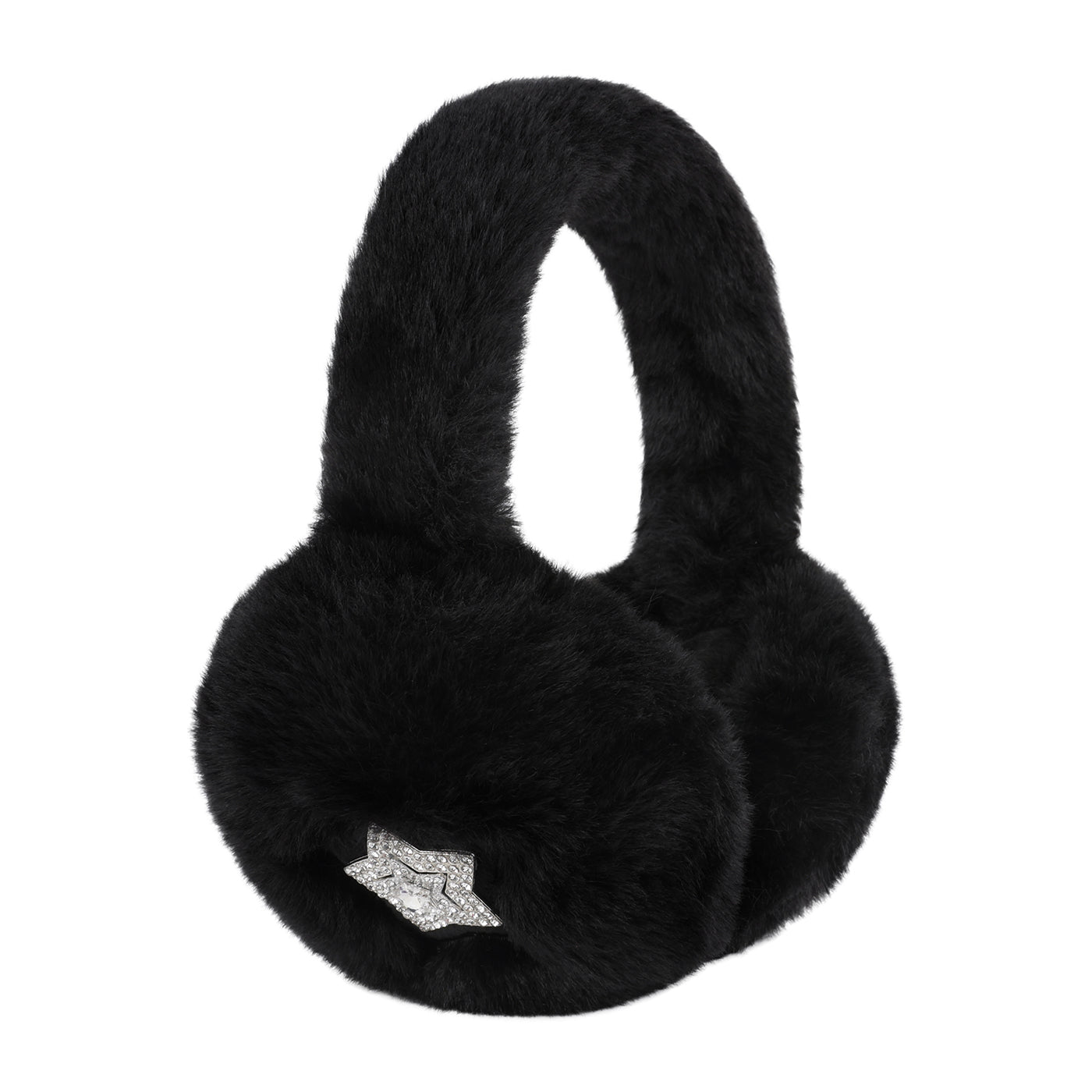 Fuzzy Foldable Faux Fur Earmuffs with Rhinestone Charms