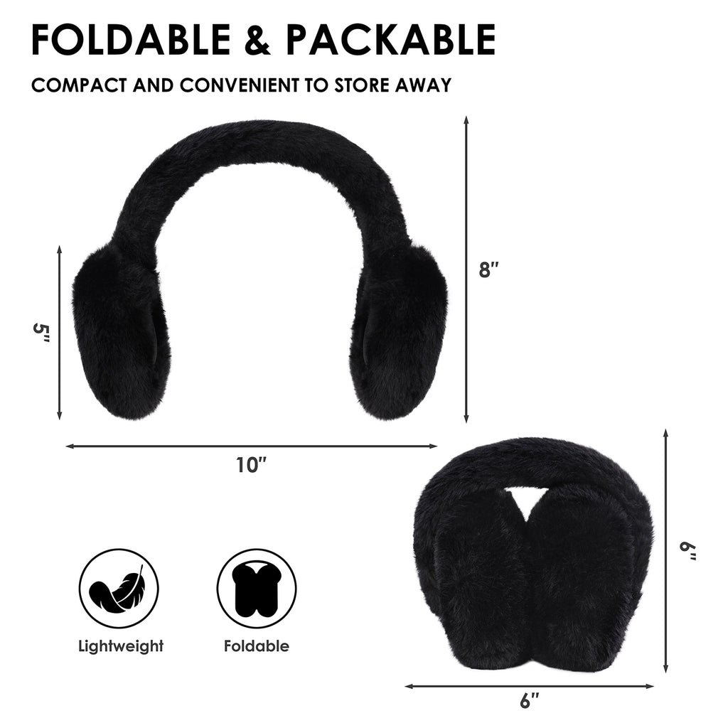 Fuzzy Foldable Faux Fur Earmuffs with Rhinestone Charms