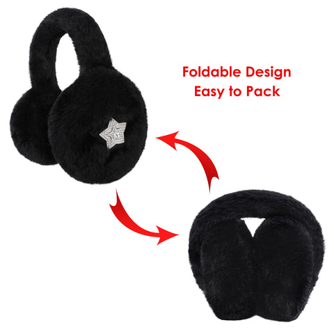 Fuzzy Foldable Faux Fur Earmuffs with Rhinestone Charms