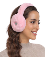 Fuzzy Foldable Faux Fur Earmuffs with Rhinestone Charms