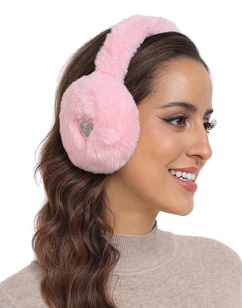 Fuzzy Foldable Faux Fur Earmuffs with Rhinestone Charms