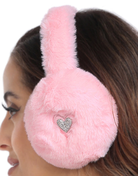 Fuzzy Foldable Faux Fur Earmuffs with Rhinestone Charms