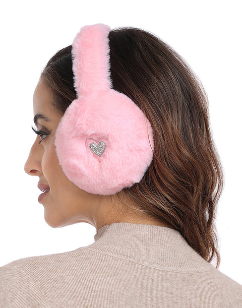 Fuzzy Foldable Faux Fur Earmuffs with Rhinestone Charms