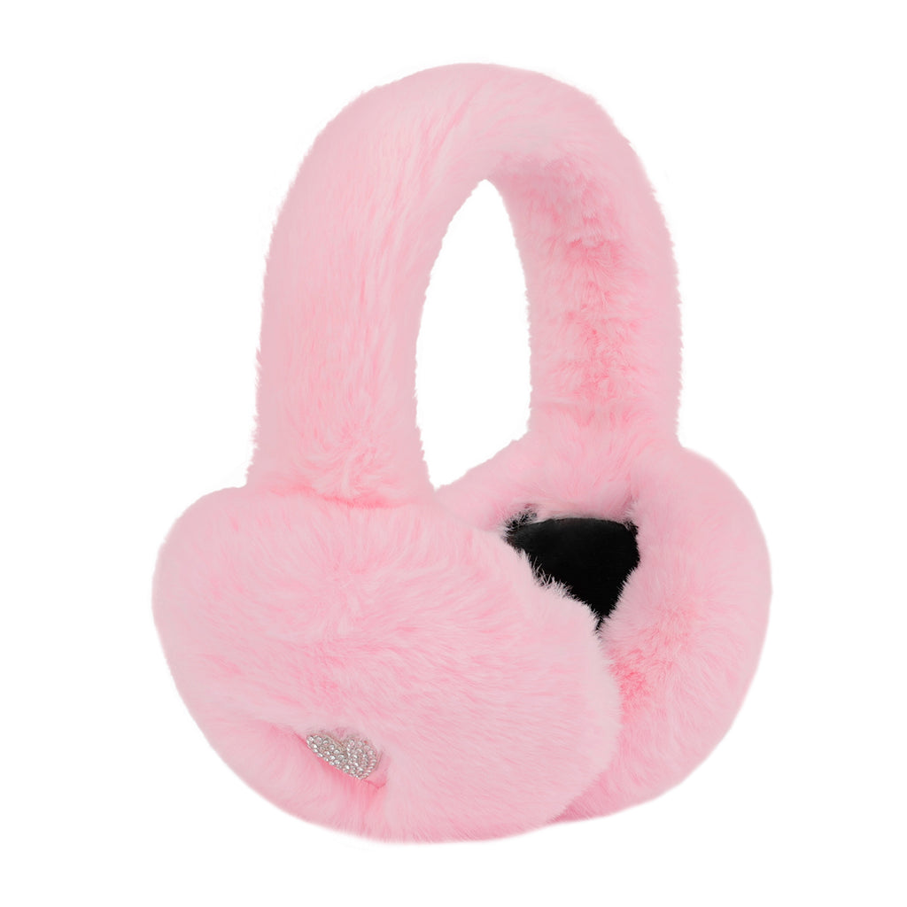 Fuzzy Foldable Faux Fur Earmuffs with Rhinestone Charms
