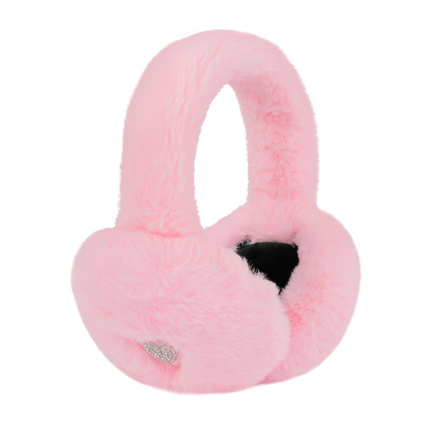 Fuzzy Foldable Faux Fur Earmuffs with Rhinestone Charms