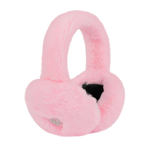 Fuzzy Foldable Faux Fur Earmuffs with Rhinestone Charms