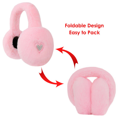 Fuzzy Foldable Faux Fur Earmuffs with Rhinestone Charms