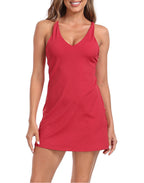 Women's V-Neck Exercise Tennis Dress with Built in Bra and Separate Shorts
