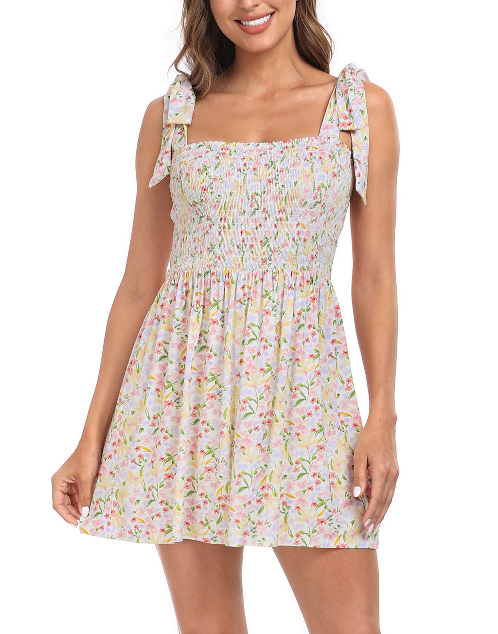 Romper Dress with Built in Shorts Smocked Mini Sundress