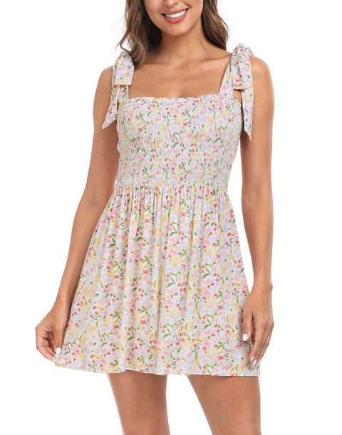 Romper Dress with Built in Shorts Smocked Mini Sundress