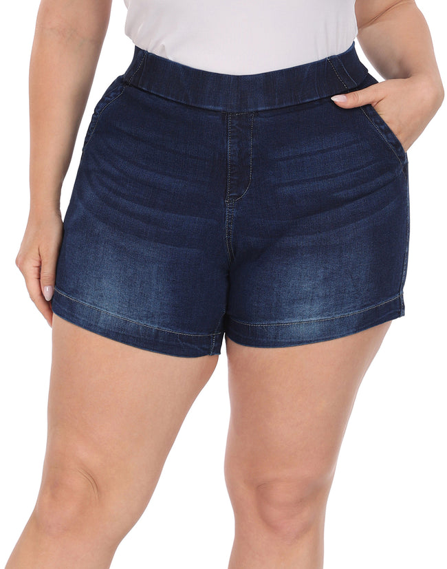 Plus Size High Waist Jean Shorts Stretch in Dark Blue