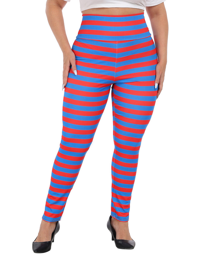 Plus Size Halloween Graphic Leggings in Blue and Red Thing Stripes