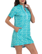 Women's Short Sleeve UPF 50 Beach Coverup Dress with Hood