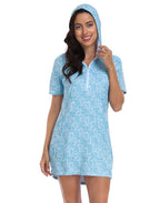 Women's Short Sleeve UPF 50 Beach Coverup Dress with Hood
