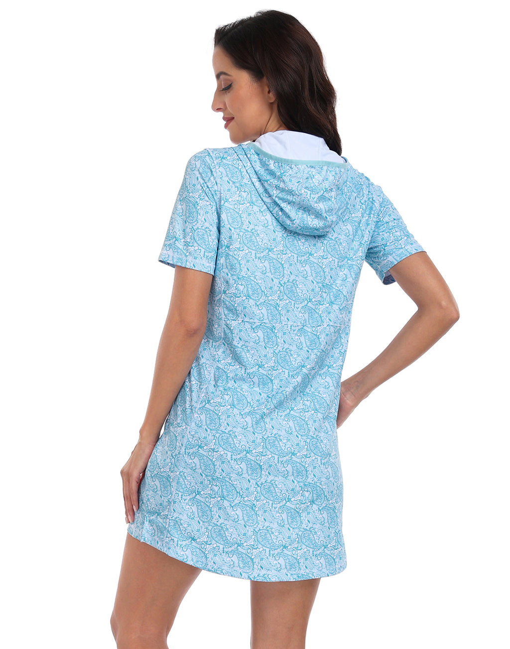 Women's Short Sleeve UPF 50 Beach Coverup Dress with Hood