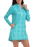 Ocean Swirl Beach Coverup Long Sleeve Swim Dress with Hood