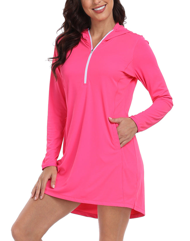 Hot Pink Hooded Beach Coverup Swim Dress – close-up detail