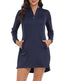 Maritime Navy Blue Beach Coverup Long Sleeve Swim Dress with Hood