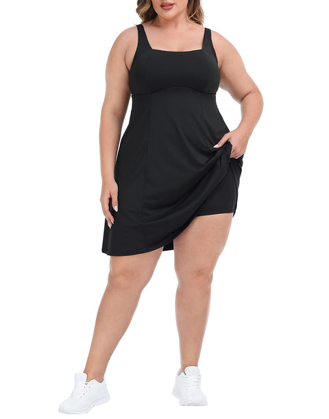 Plus Size Tennis Athletic Workout Dress with Built-in Shorts & Bra