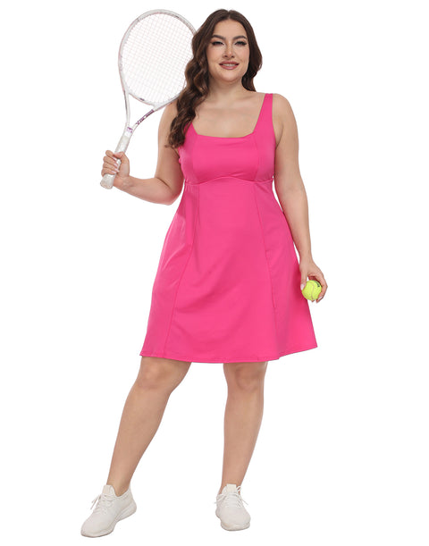 Plus Size Tennis Athletic Workout Dress with Built-in Shorts & Bra