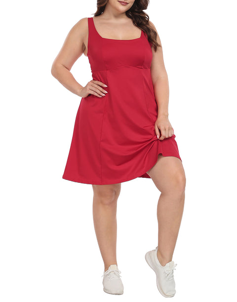 Plus Size Tennis Athletic Workout Dress with Built-in Shorts & Bra