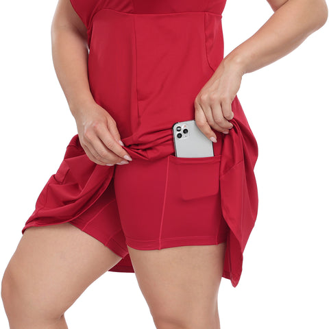 Plus Size Tennis Athletic Workout Dress with Built-in Shorts & Bra