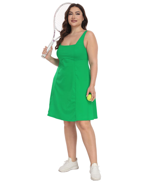 Plus Size Tennis Athletic Workout Dress with Built-in Shorts & Bra