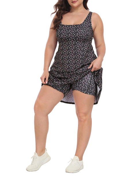 Plus Size Tennis Athletic Workout Dress with Built-in Shorts & Bra