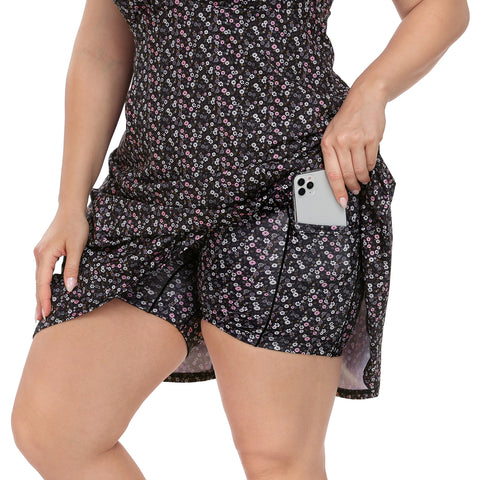 Plus Size Tennis Athletic Workout Dress with Built-in Shorts & Bra