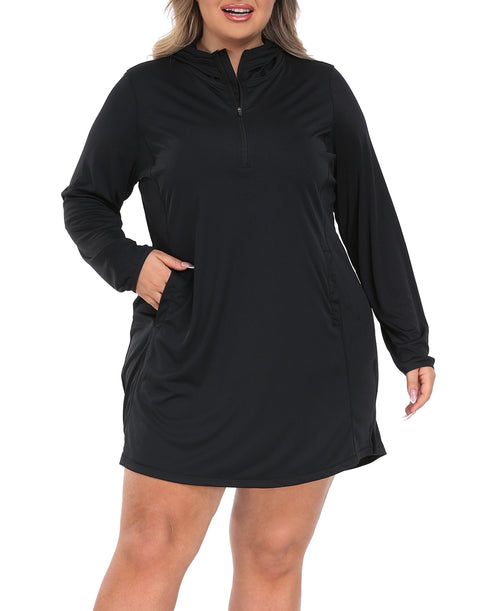 Women's Plus Size Long Sleeve Swim Coverup Dress with Hood