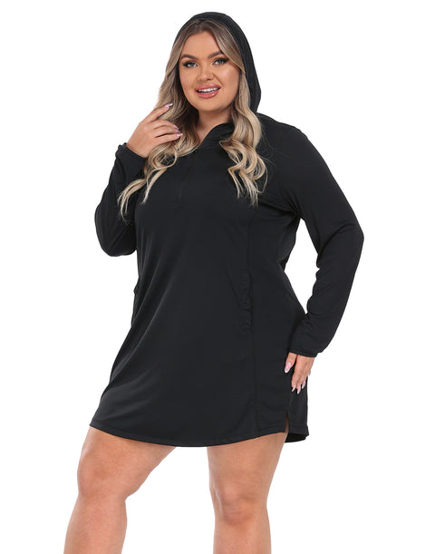 Women's Plus Size Long Sleeve Swim Coverup Dress with Hood
