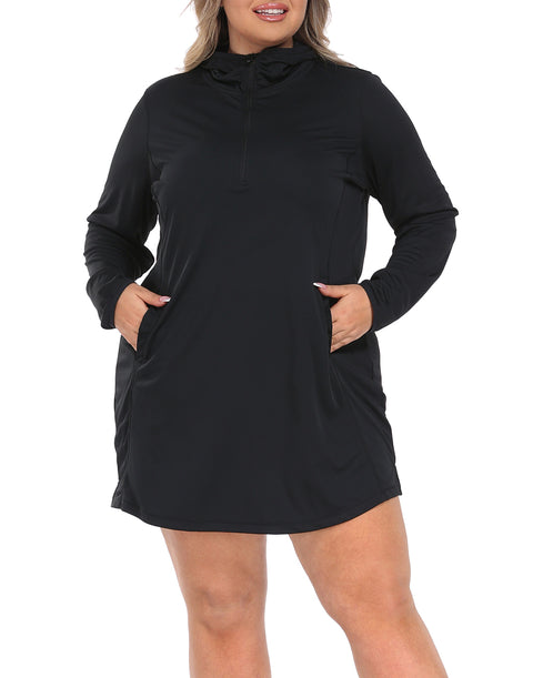 Women's Plus Size Long Sleeve Swim Coverup Dress with Hood