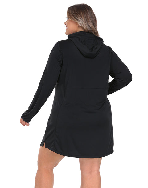 Women's Plus Size Long Sleeve Swim Coverup Dress with Hood