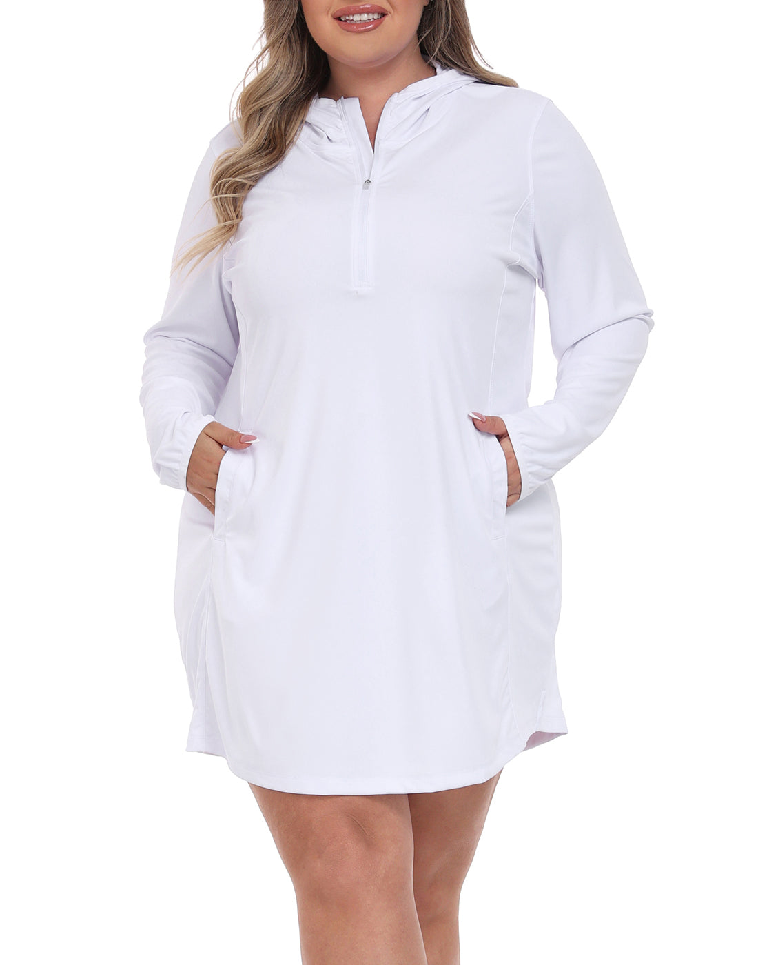 Women's Plus Size Long Sleeve Swim Coverup Dress with Hood